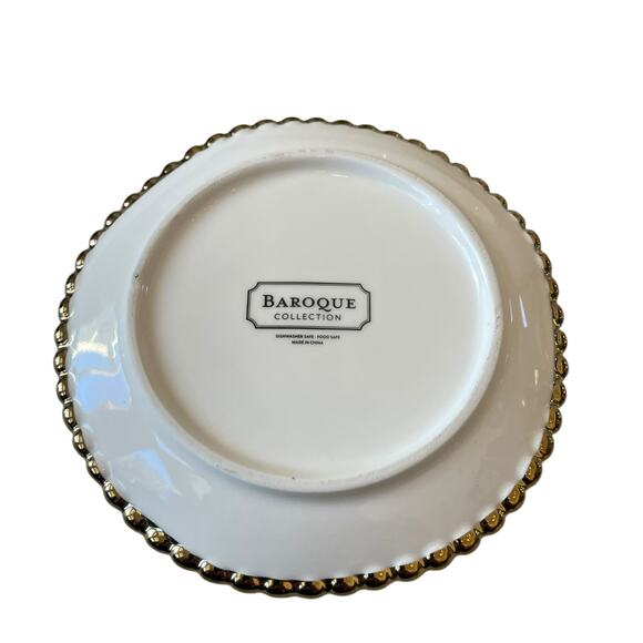 Baroque Ceramic Appetizer Plates 6in Gold Beaded Trim Set of 4 White New - Picture 7 of 11